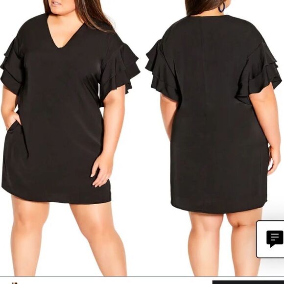 NEW City Chic Double Frill A-Line Black Dress- Size 18 - Picture 1 of 11